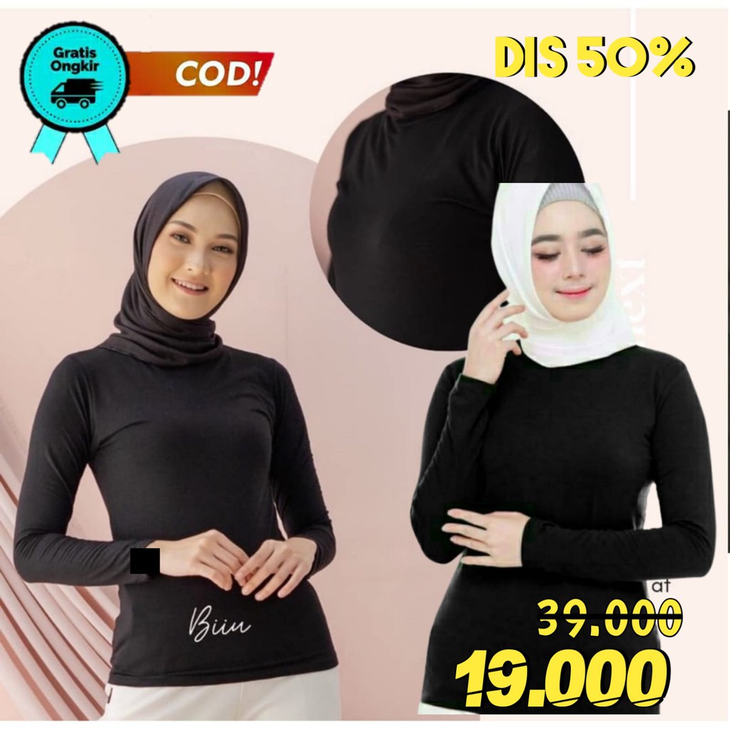 Baju Dalaman Mangset Wanita Lengan Panjang Hitam