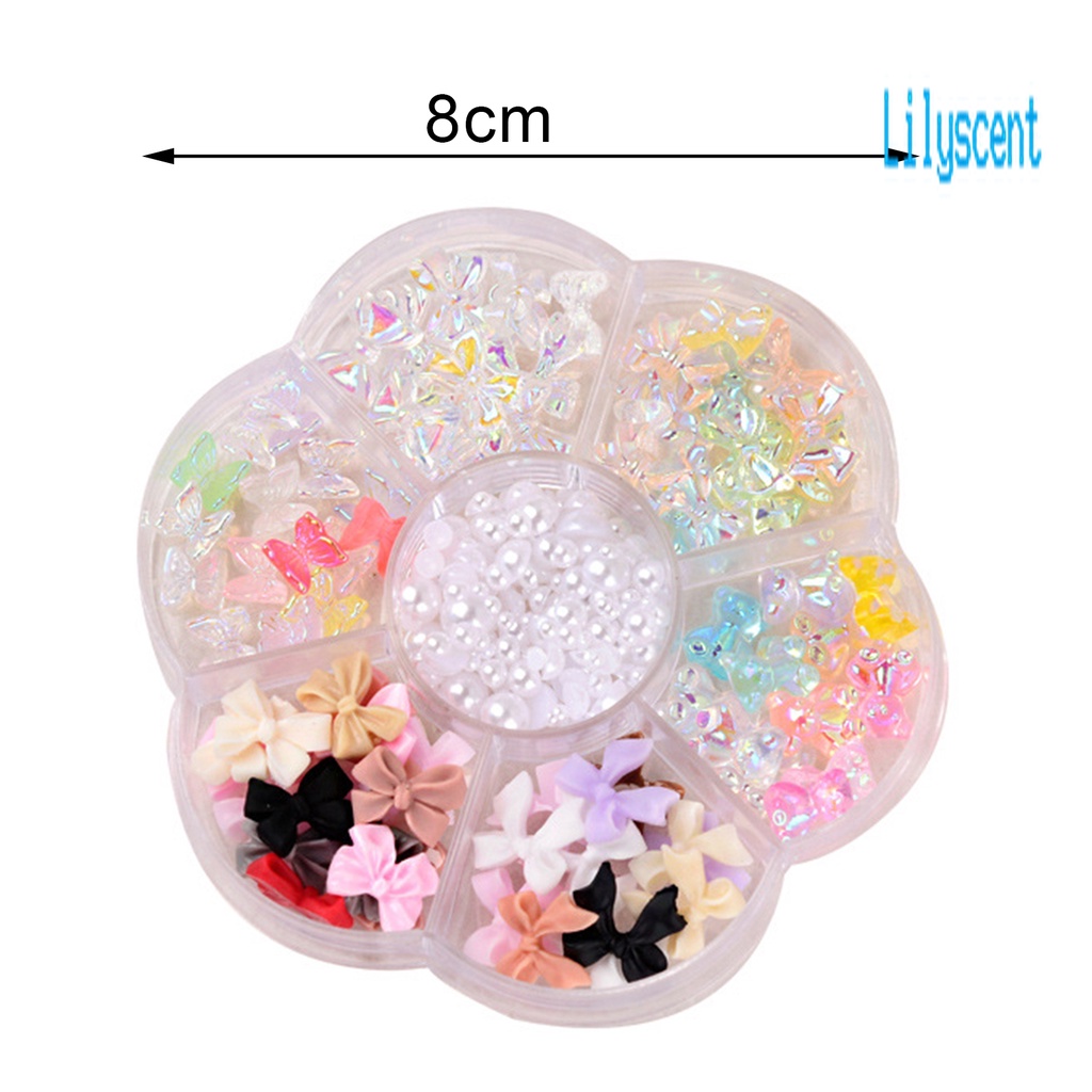Lily 1 Kotak Manik-Manik Mutiara Imitasi Bentuk Pita / Beruang Untuk Dekorasi Nail Art DIY