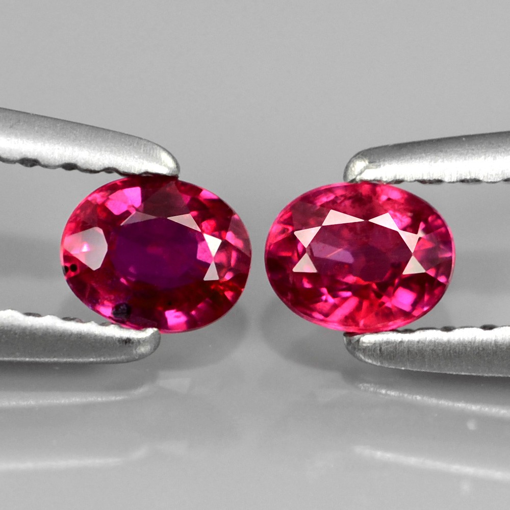 Match Pair 2Pcs/0.51Ct tcw Oval Natural Unheated Untreated Fiery Pinkish Red RUBY RB037