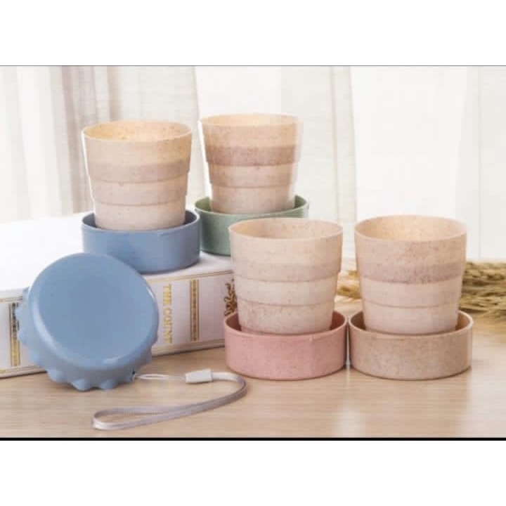 Cangkir Gelas Lipat Jerami Wheat Straw Plastik Travel Cup Portable New