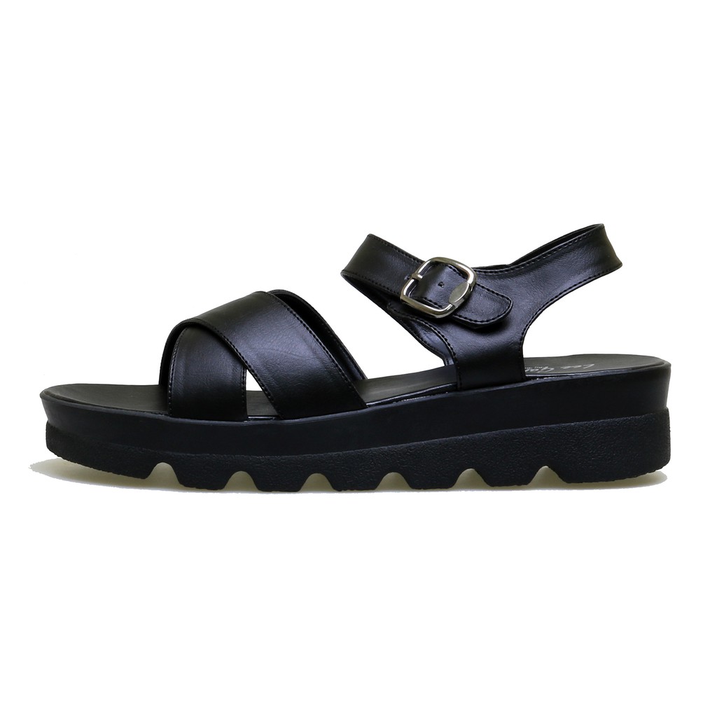 Sandal Casual Wanita Glamor Jet Black BM-05 Sendal Wedges Pesta Elegan