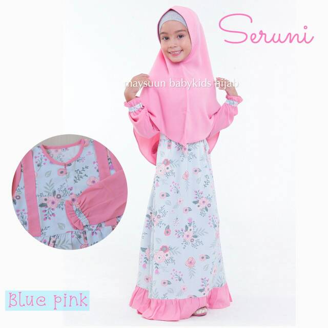 Gamis Anak Syari SERUNI BLUE PINK by MAYSUUN Baby Kids Hijab