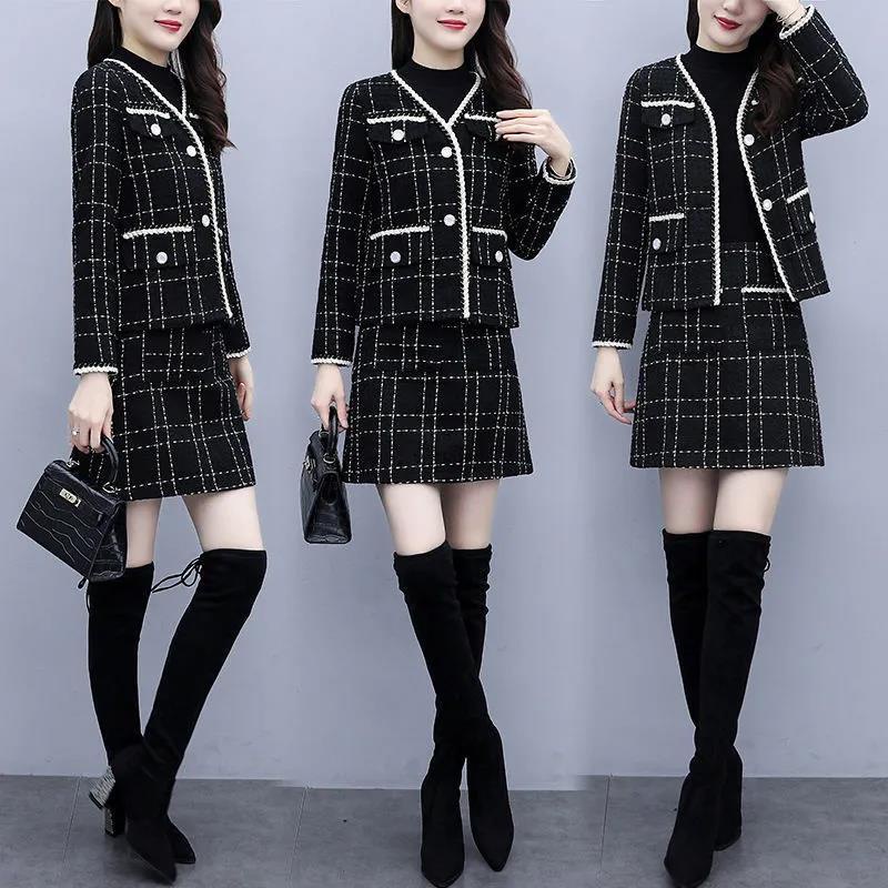 2021 autumn and winter new fat sister slim suit large women's dress foreign style age reduction fash