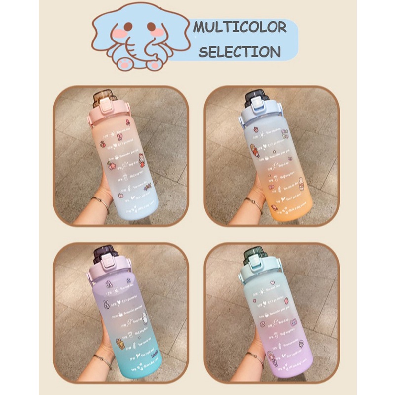 Botol Air Kapasitas 2L Bahan Plastik Food Grade Dengan Sedotan Warna Gradasi