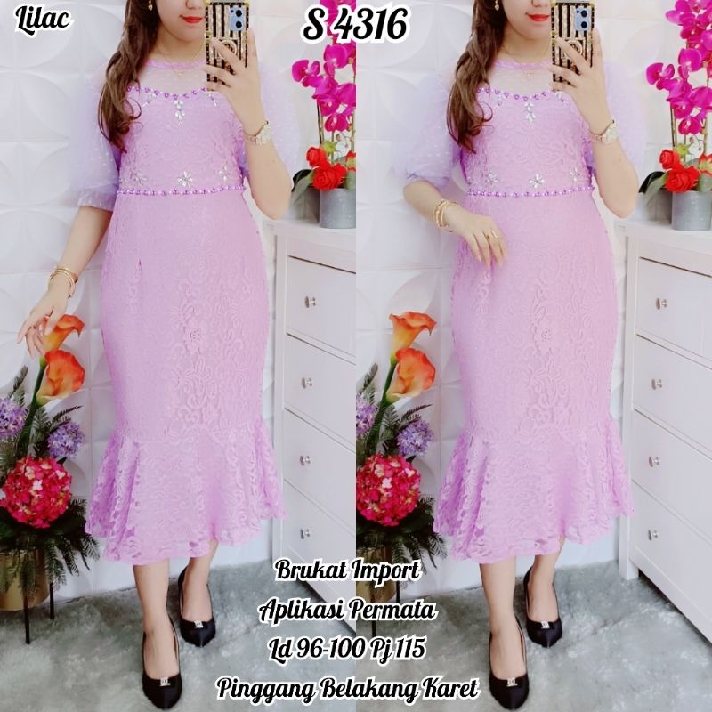 S 4316 #Dress Duyung Brukat Lilac Permata