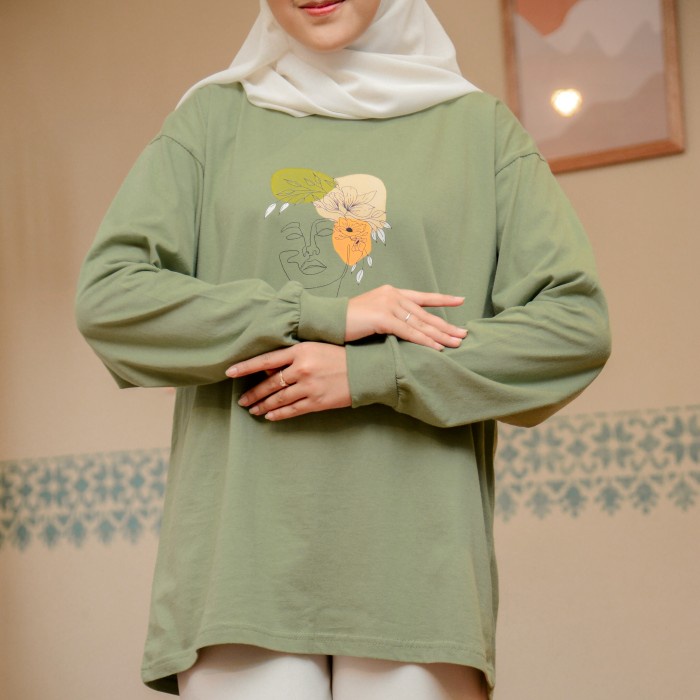 Jaket Wanita Jaket printing bahan parasut waterproof wanita model terbaru - Kaos Sage Green, M(A2Q4)