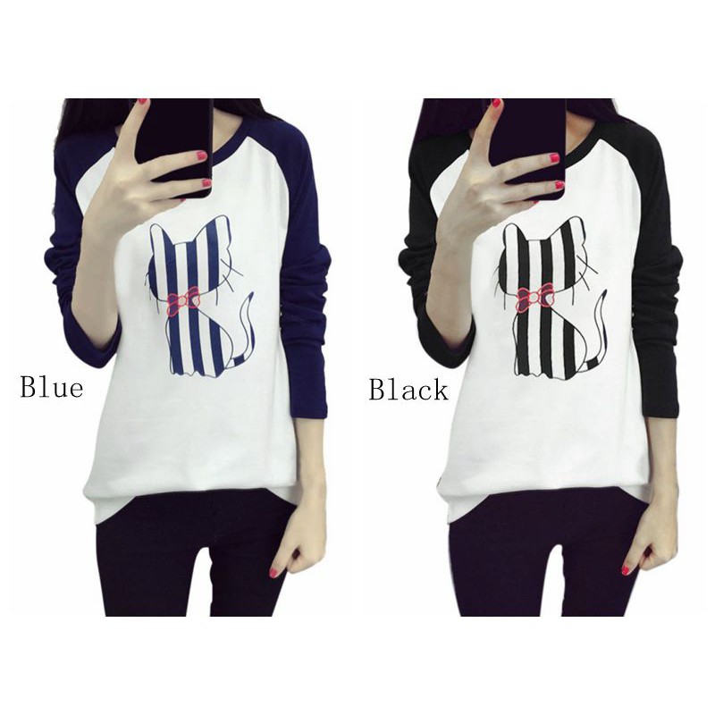 Sweater Kaos  Lengan  Panjang  Model Longgar Motif Print 