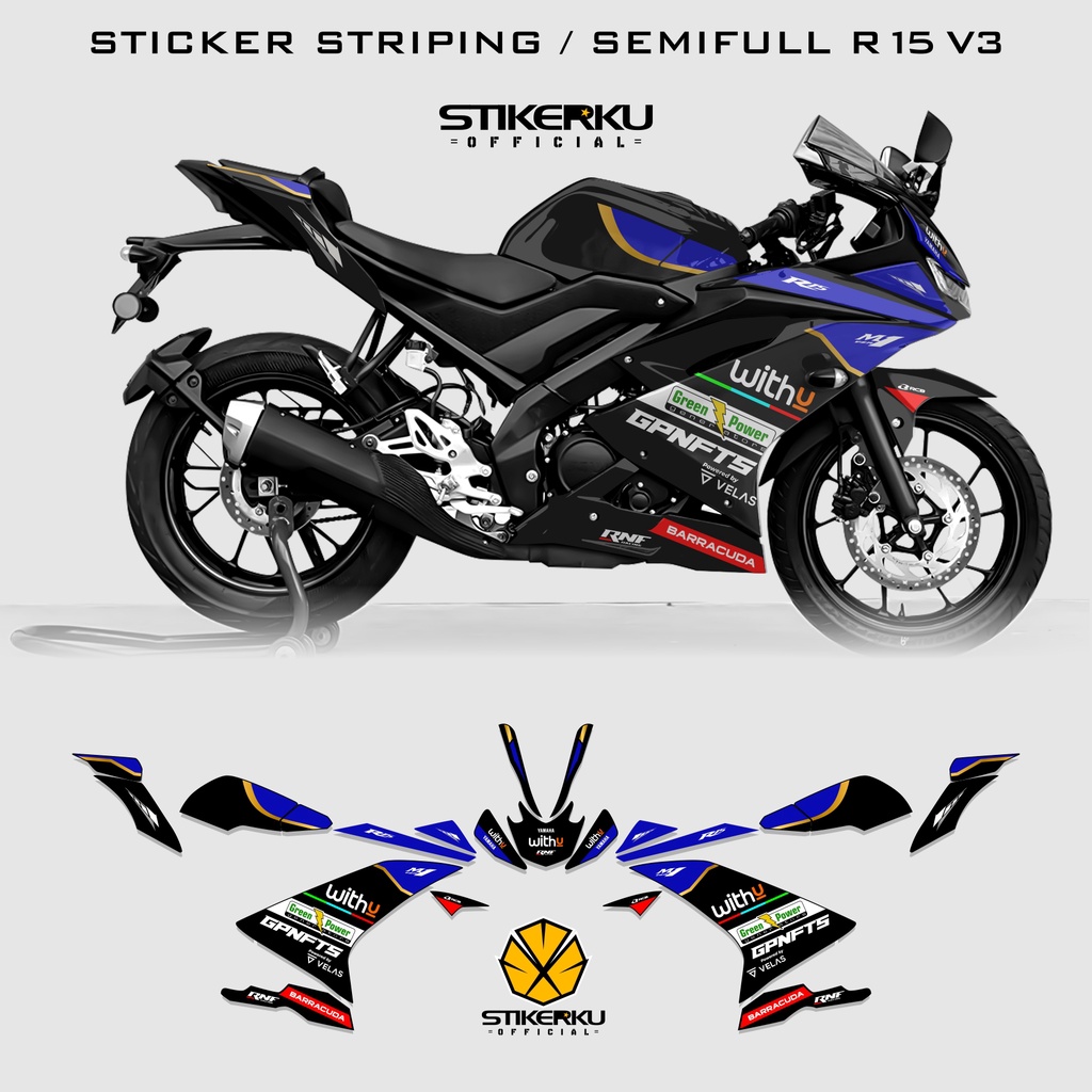 STICKER STRIPING LIVERY WITHU / YAMAHA R15V3 / SEMIFULL / STOCK / DECALS  / R15 / V3 / STIKER / LIVE