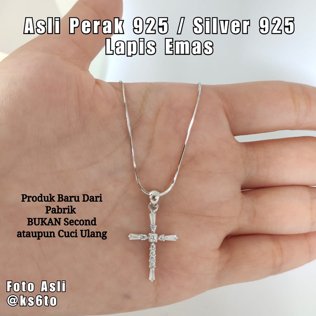Kalung Liontin Salib Perak Silver Necklace Wanita Salip 925 Anti Karat Wanita ks6to