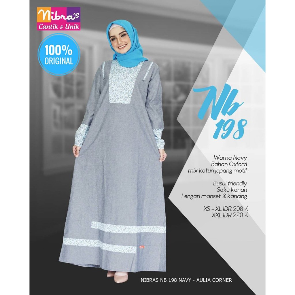 Gamis Casual Wanita Gamis Nibras NB 198 Navy ORIGINAL Untuk Acara Formal