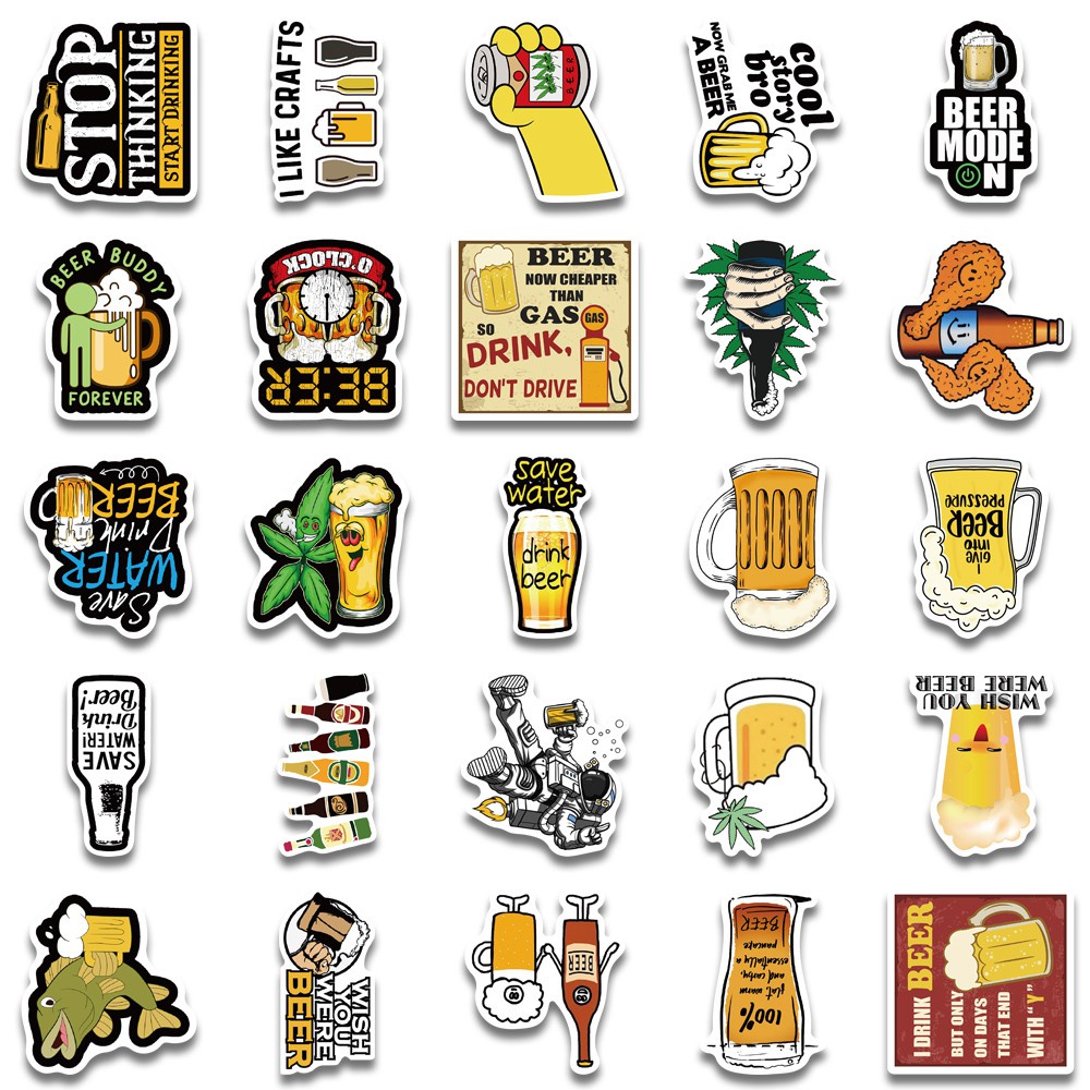 50pcs Funny beer suitcase sticker cute cartoon small beer bottle laptop decoration self-adhesive hand account