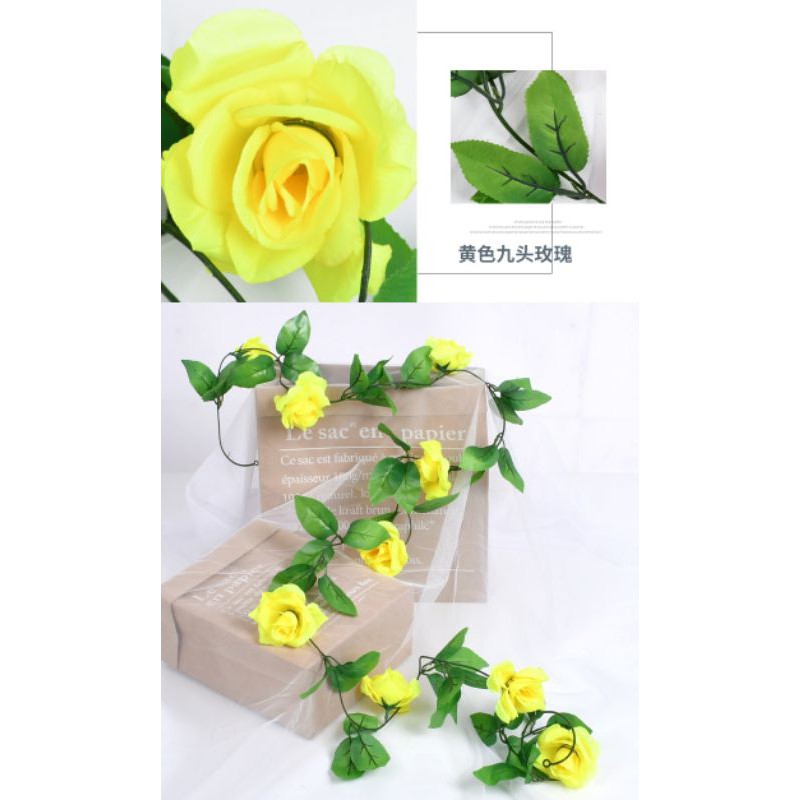 Bunga Mawar Rambat Plastik - Bunga Rose Artificial Bunga Palsu-1.kuning