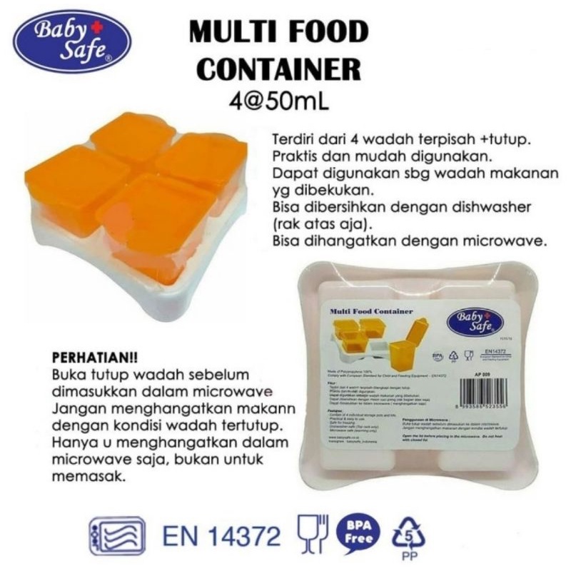 Baby Safe Multi Food Container Isi 4 Pcs (AP009)/Kontainer MPASI Bayi/Tempat Makan Bayi