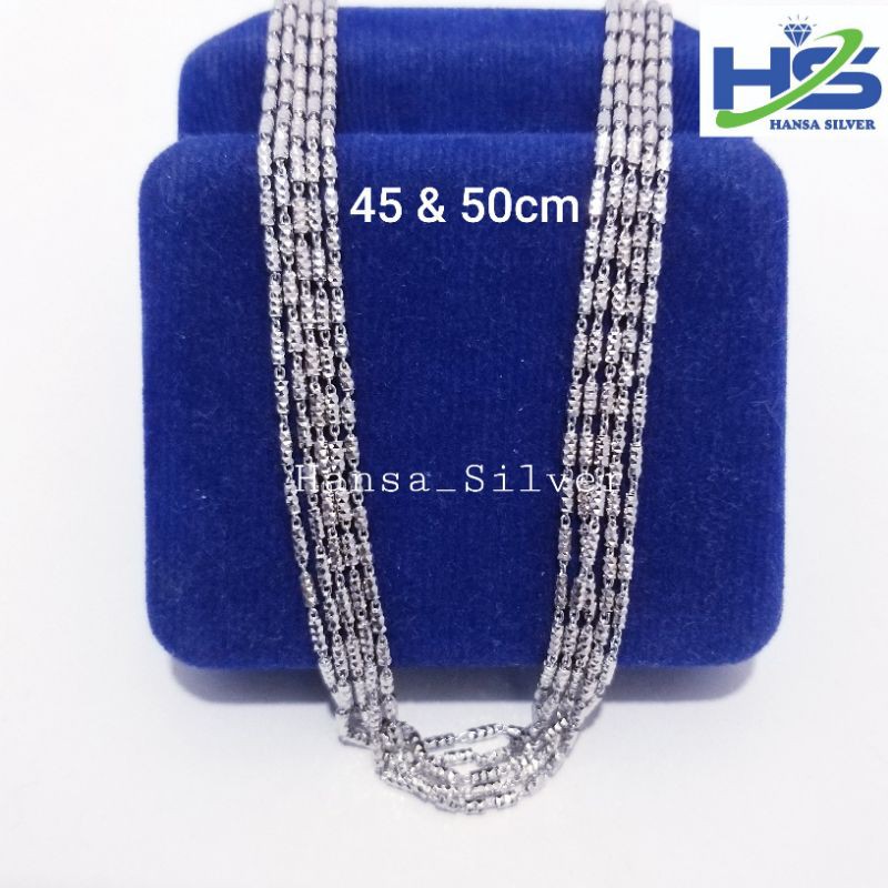 Kalung Perak Pria Wanita Silver Asli 925 Lapis Emas Putih Model Rantai Bambu Stik Ukir 45 Dan 50 Cm