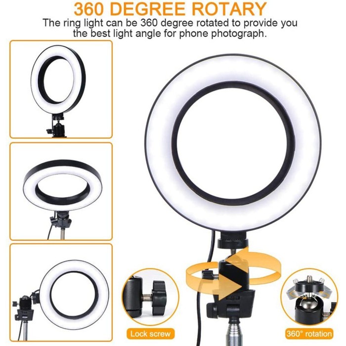 Lampu Ring Light 16 CM Lengkap Tripod Make Up Vlog Live streaming