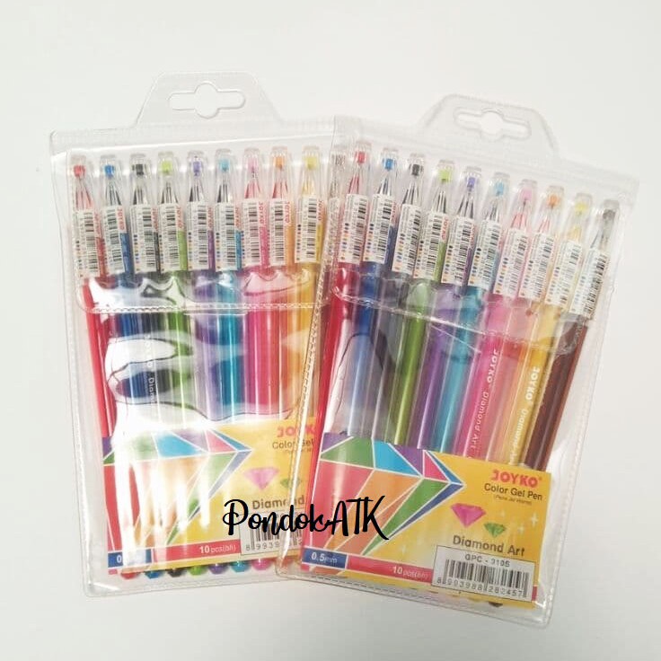 

Pulpen gel warna-warni joyko model Diamond 1 pak isi 10