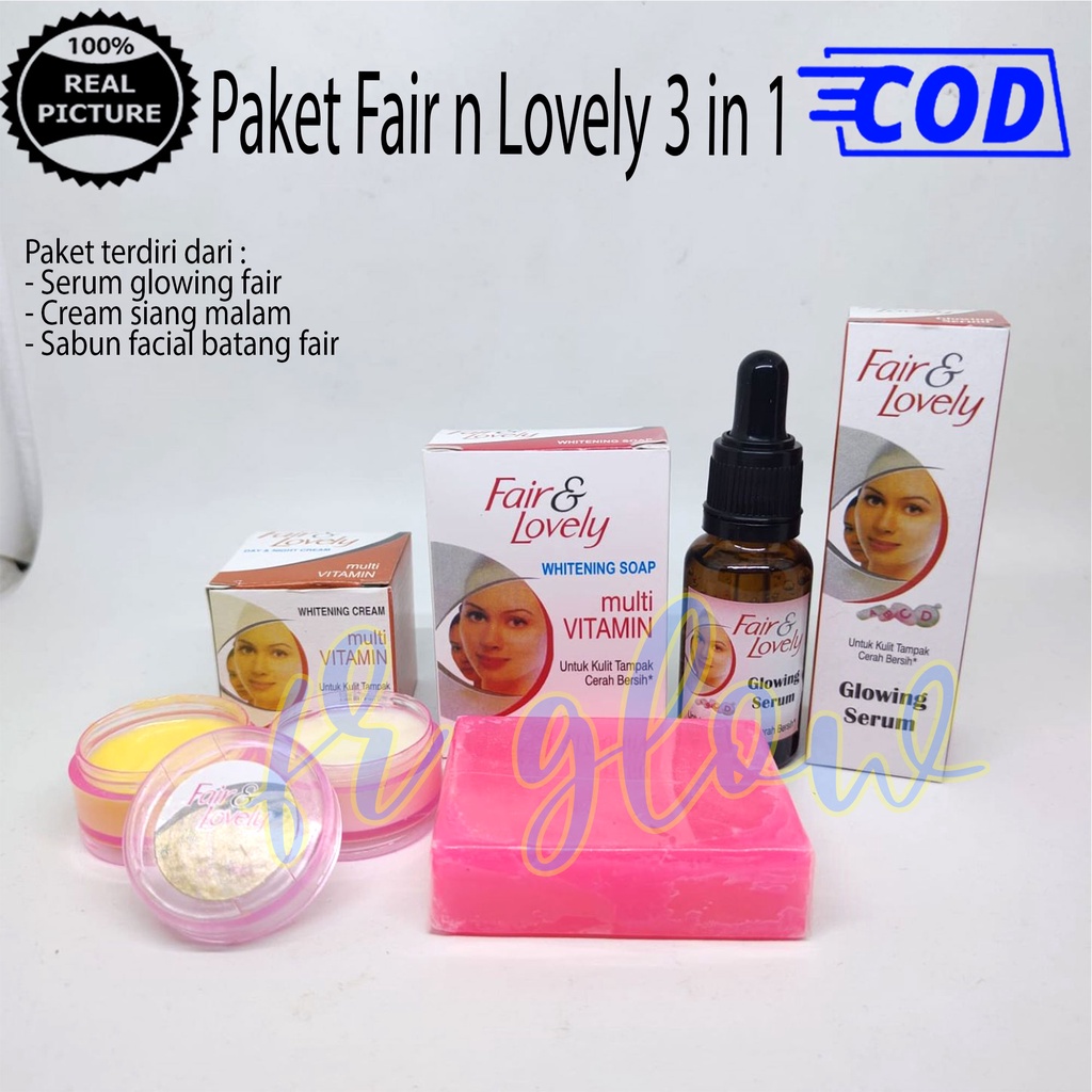 Paket Glowing Fair And Lovely + Cream Siang Dan Malam + Sabun Batang + Serum fair & Lovely