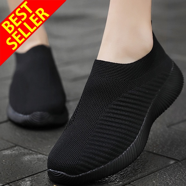 QINGSHUI Sepatu Kets Slip on Wanita Berkualitas Tinggi,Sepatu Wanita Model Terbaru,Bernapas Sepatu Lari Wanita Nyaman,Wanita Kaus Kaki Sepatu Datar Sepatu Wanita