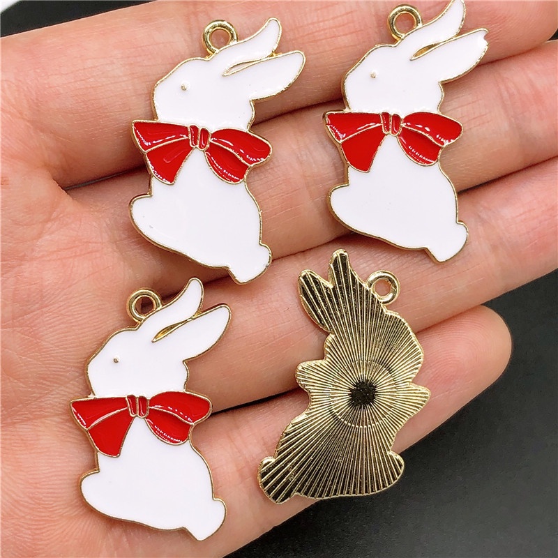 4pcs Liontin Enamel Bentuk Anjing Kelinci Bahan Alloy Untuk Membuat Perhiasan Charms