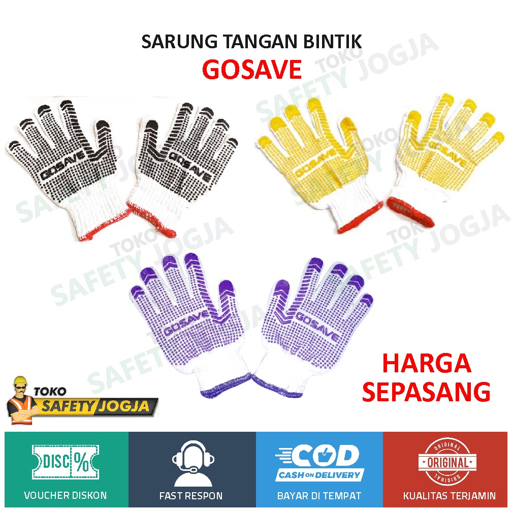 SARUNG TANGAN BINTIK 6 BENANG KARET KATUN POLKADOT BANGUNAN SAFETY GOSAVE