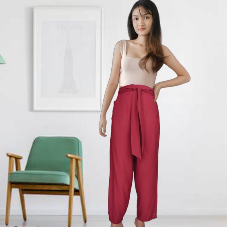 Celana Kulot rayon tali highwaist / Ribbon pants