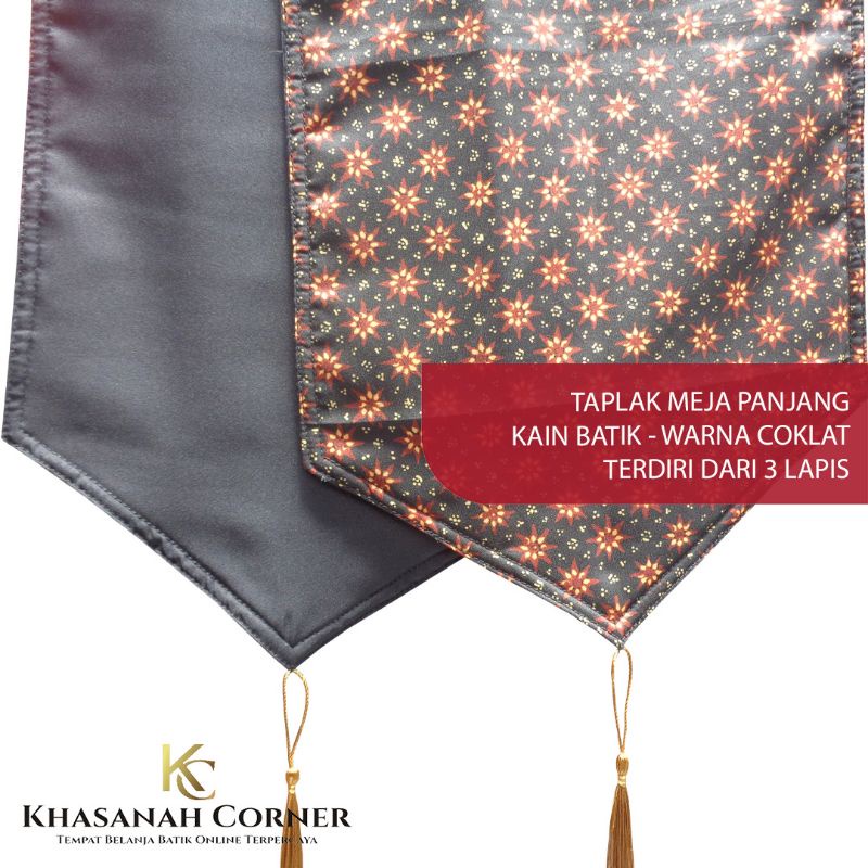 Taplak Meja Panjang Runner Table Cloth Cover Persegi Kain Batik Lurik Tenun Katun Warna Coklat Sogan