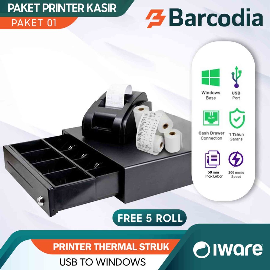 PAKET KASIR PPOB EKONOMIS (CASH DRAWER+PRINTER +KERTAS) USB