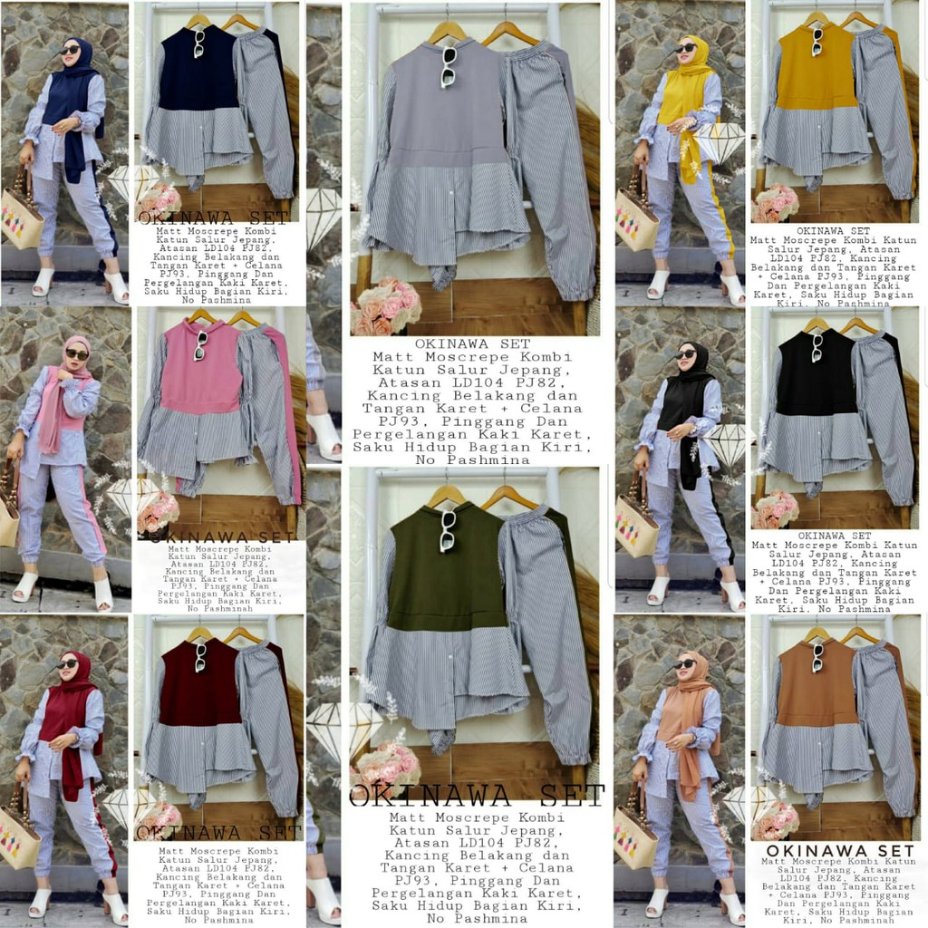 ADA REAL VIDEO  BMM 8W WARNA PAKAIAN SETELAN CELANA WANITA MUSLIM DEWASA SET OKINAWA SALUR KR