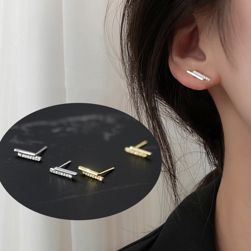 Anting Giwang Elegan Warna Silver / Gold Dengan Kristal + Zircon Untuk Wanita