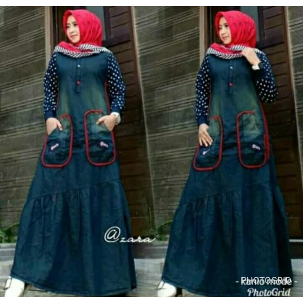 PutraTunggal_Gamis Jeans kombinasi / Gamis Levis Mix / Gamis Jeans / Gamis Murah / Gamis wanita / Ga