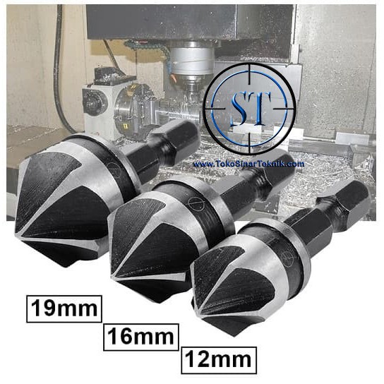3 Pcs Mata Bor Countersink chamfering Pembolong Kayu HSS 12/16/19mm Drill Bit Set Wood 1/4&quot; Shank
