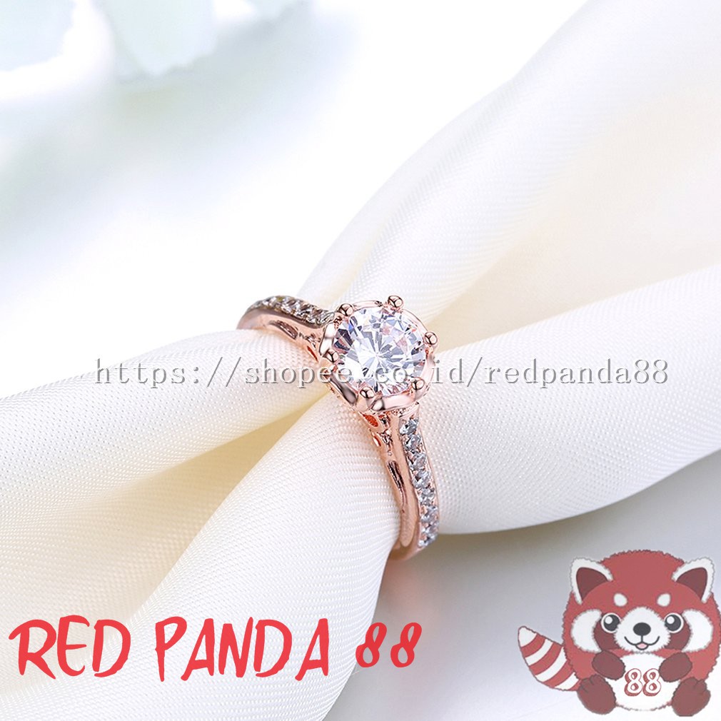 【READY BANDUNG】Cincin Kawin / Tunangan Elegan Natural Bentuk Bulat Rose Gold