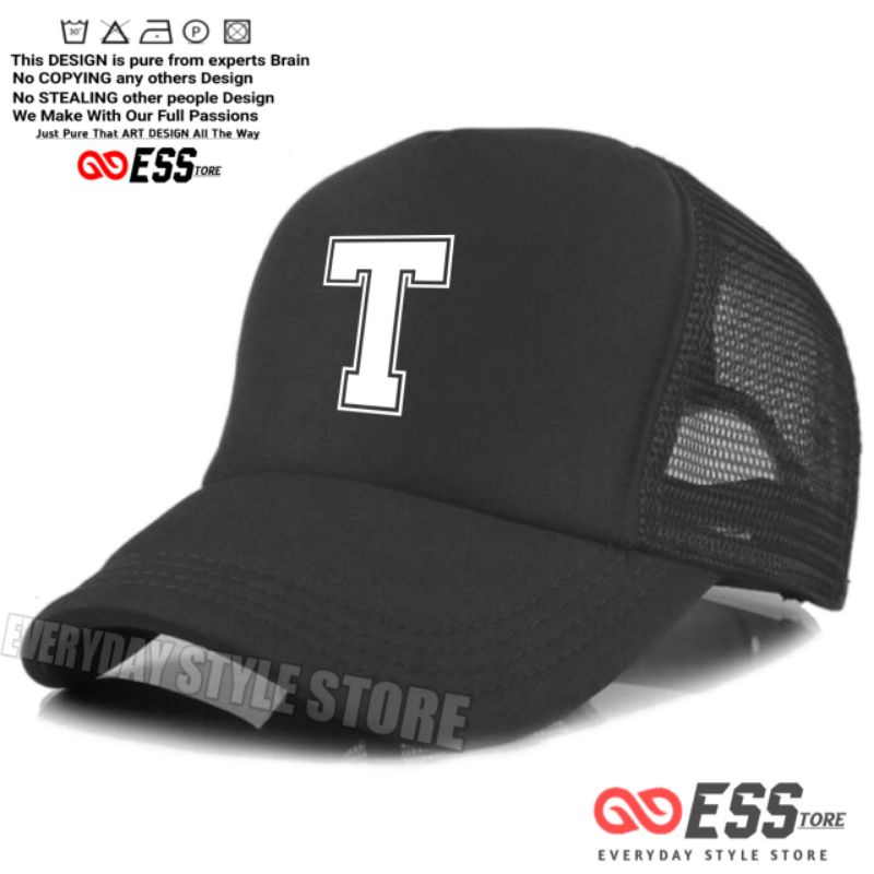 Topi Huruf U Trucker Jaring - Topi Inisial Abjad Alphabet Teks Huruf T