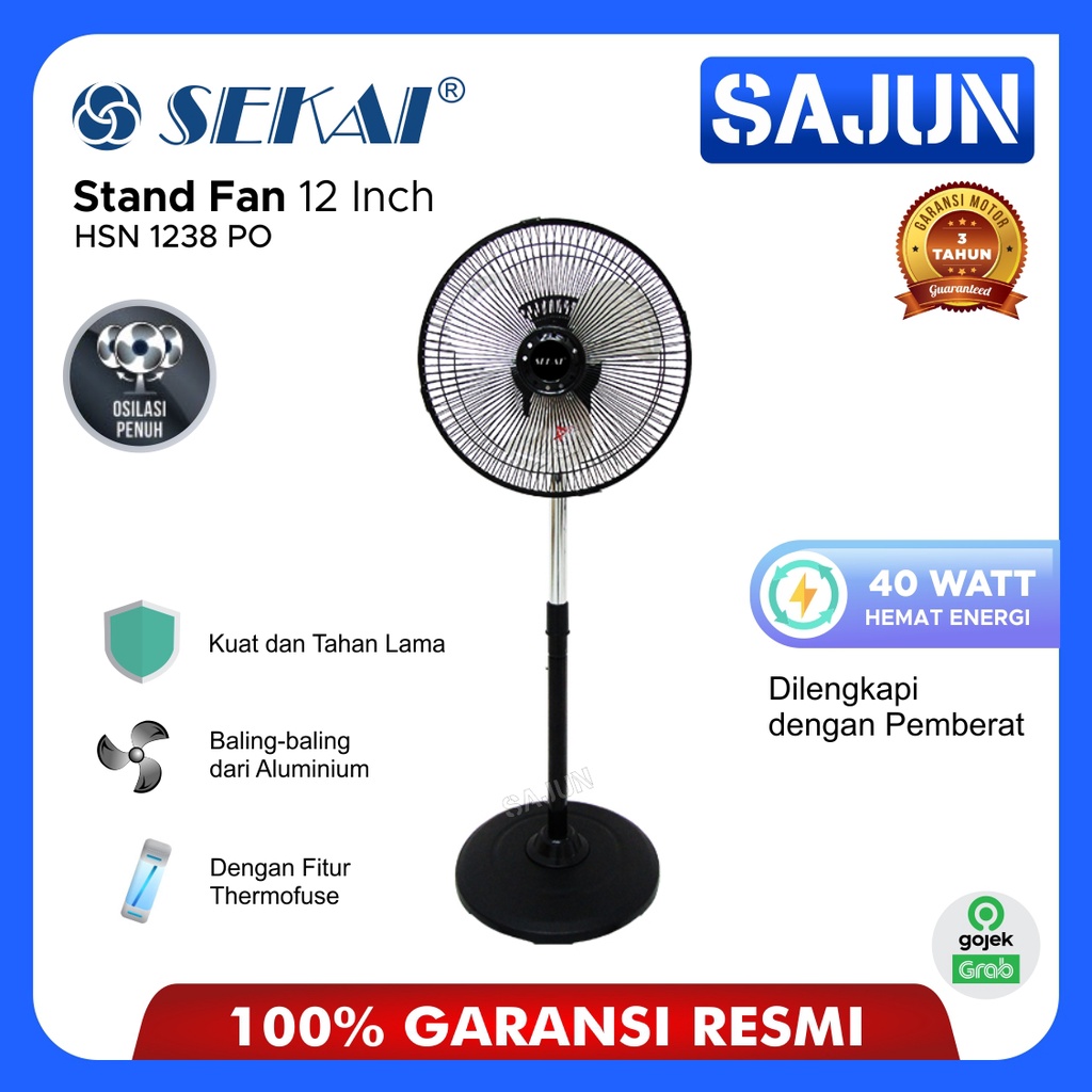 SEKAI Metal Stand Fan HSN1238PO Kipas Angin 12 Inch HSN 1238 PO