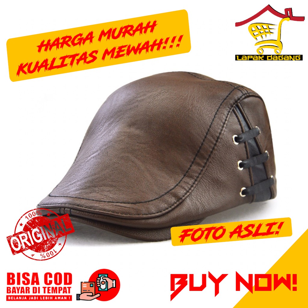 topi lukis seniman kodok copet pria polos kulit murah original import premium