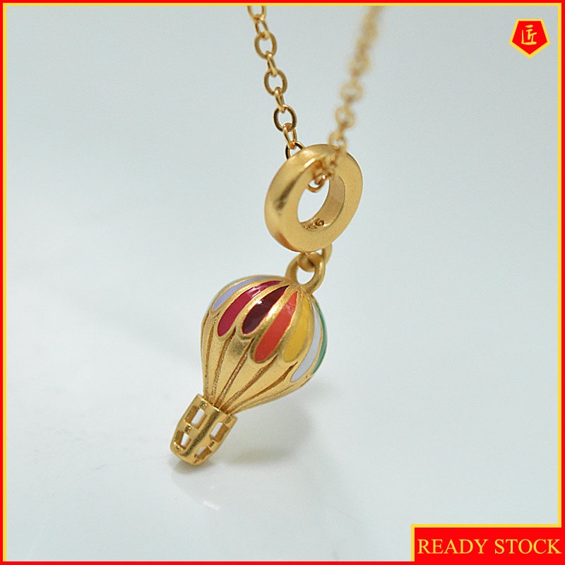 [Ready Stock]3D Gold Necklace Rainbow Hot Air Balloon Pendant Lucky Bead