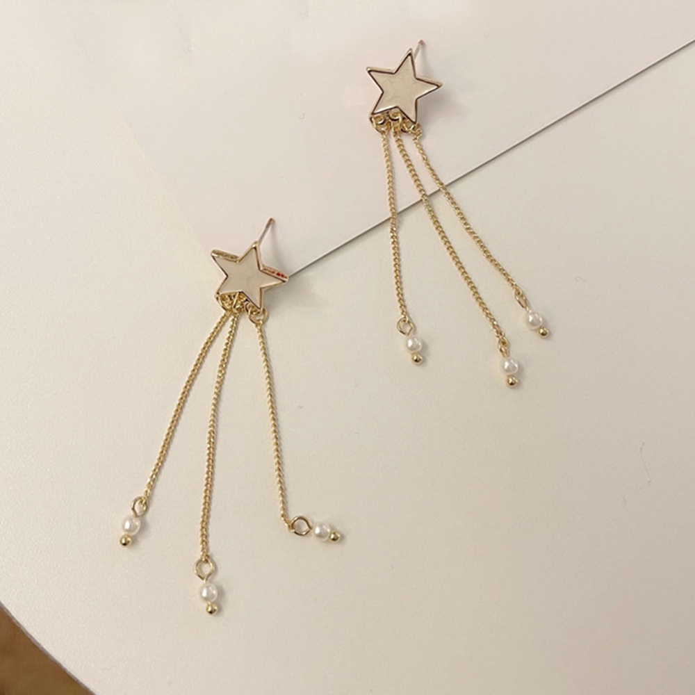 Anting Gantung Panjang Model Rantai Rumbai Aksen Bintang Bahan Metal Untuk Wanita