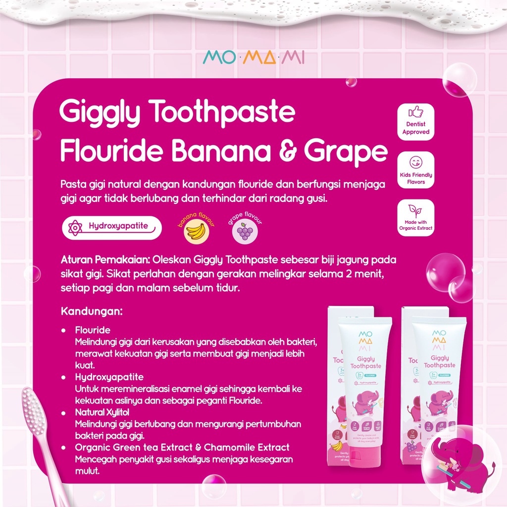 Pasta Gigi / Odol Anak Momami Giggly Toothpaste Flouride 50gr