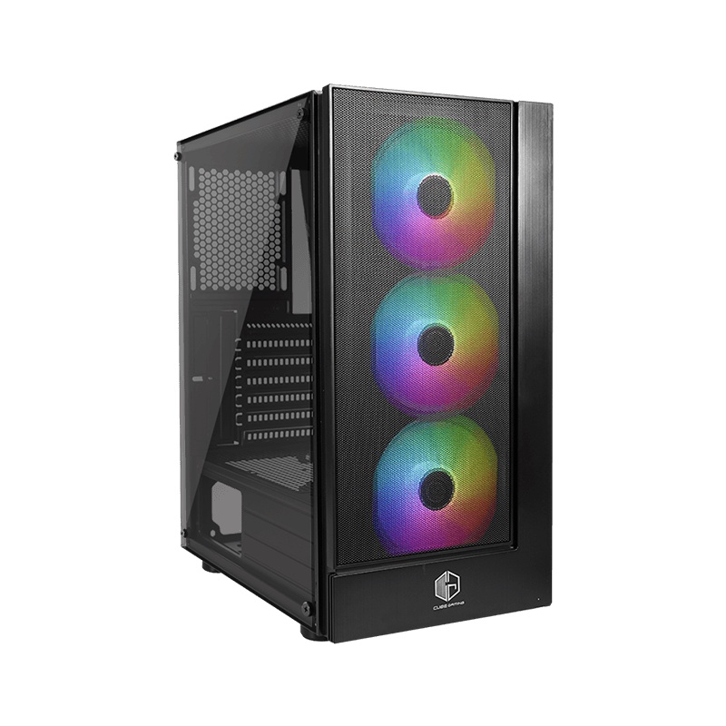 Case PC Gaming Cube Gaming Lich Free 3 Fan RGB ATX Gaming Case Mesh Front Panel Tempered Glass Side 