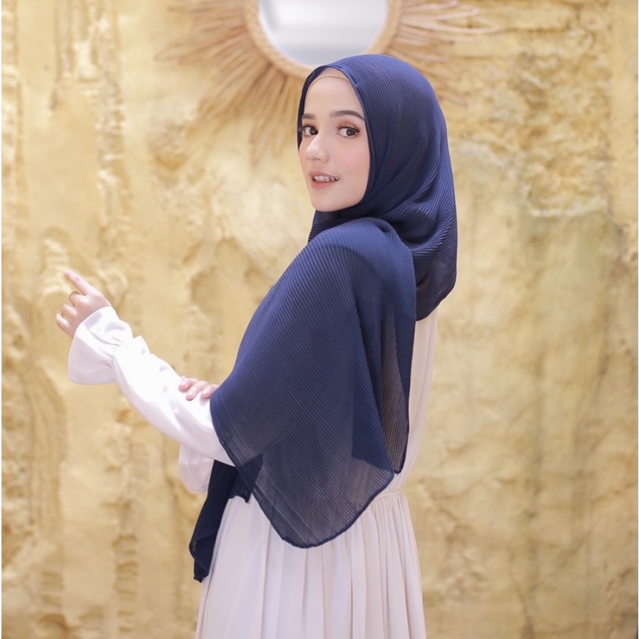 (Bisa COD) Pasmina Plisket Ceruty /Pasmina plisket shawell/Pasmina plated/Pasmina plisket premium-Navy