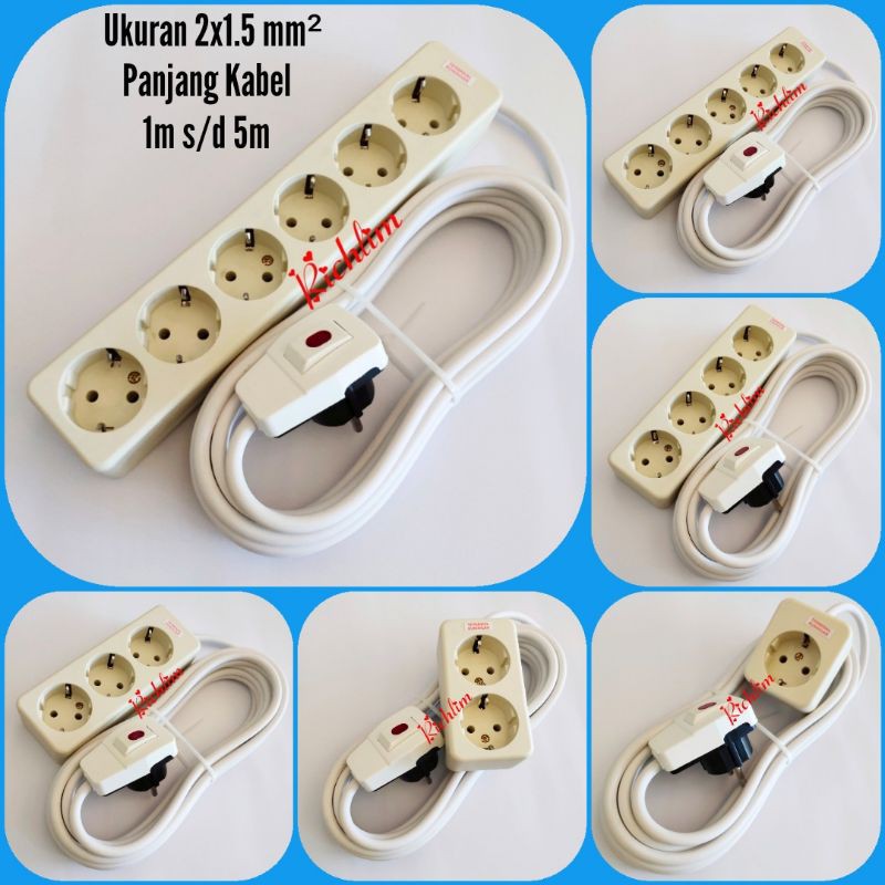 Stop Kontak Uticon Terminal Kuningan/Steker Switch Broco/Kabel Serabut 2x1.5 mm²