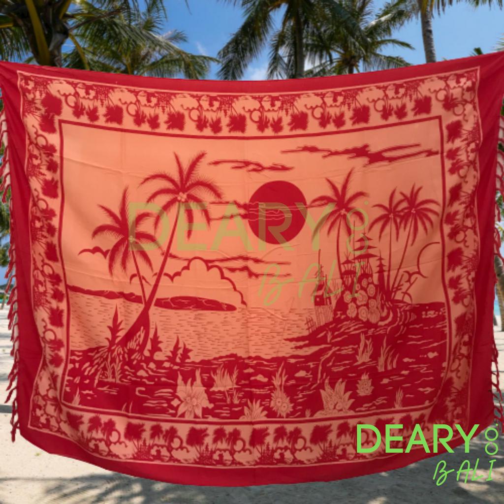 KAIN SARUNG PANTAI BALI MOTIF PEMANDANGAN PANTAI &amp; DAUN UJUNG BERUMBAI | NIDEARI SARUNG BALI