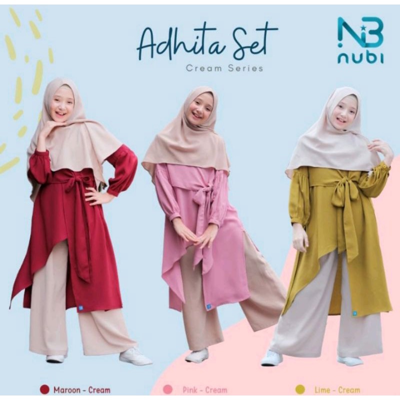 Setelan Kulot muslim anak perempuan/Nubintang set tunik kulot usia 6-10tahun