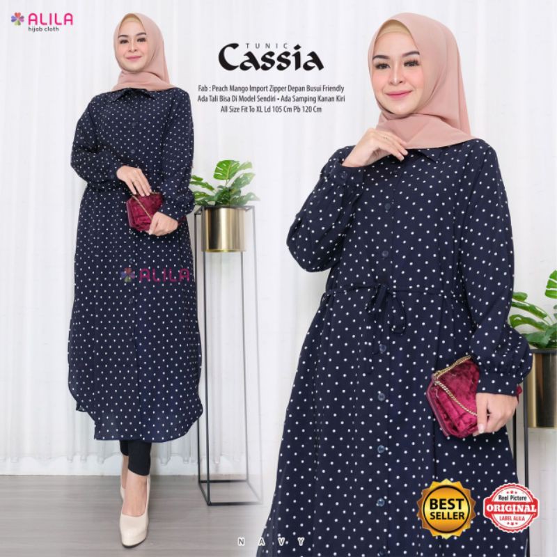 Tunik polkadot tunik full kancing / long tunik full kancing polkadot long tunik jumbo tunik / Cassia