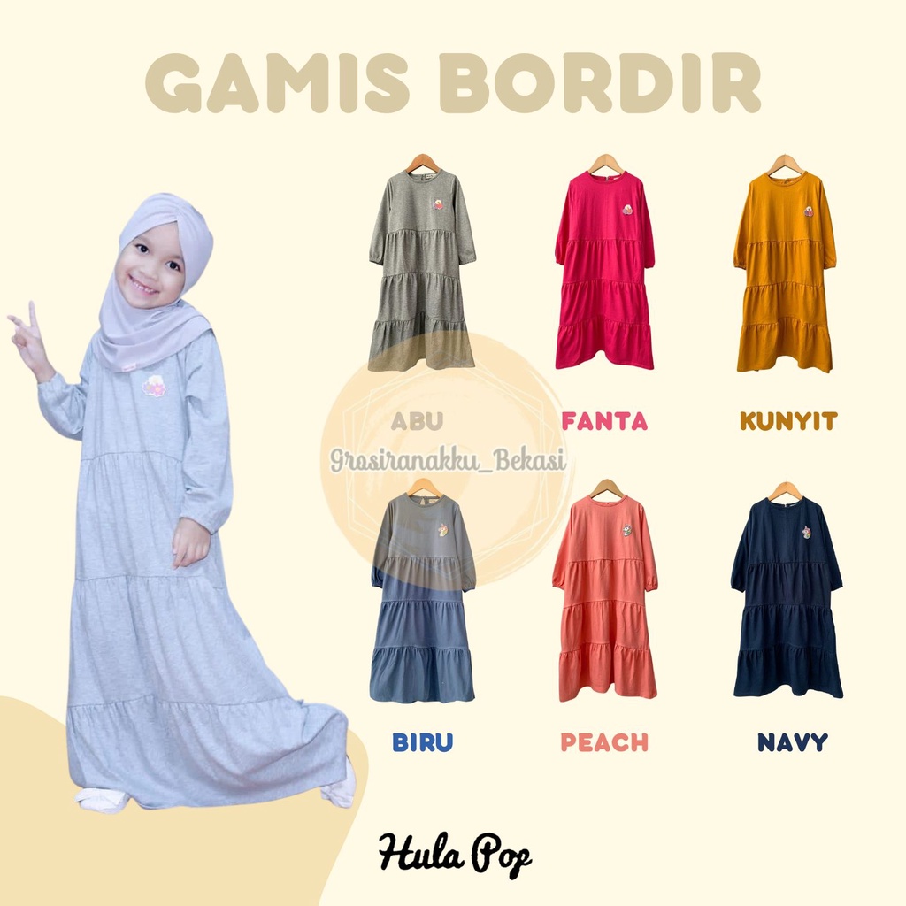 Gamis Kaos Anak Aplikasi Bordir Mix Warna Size 1-4th