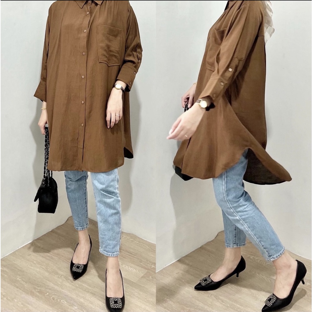 KEMEJA TUNIK WANITA POLOSAN BAHAN RAYON