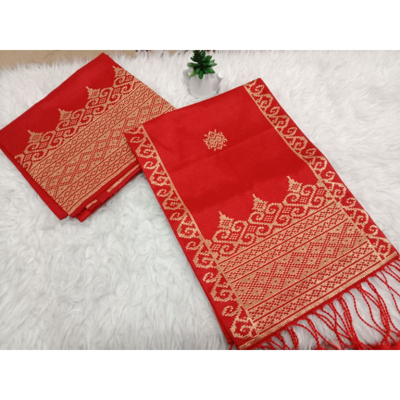 songket silungkang warna merah darah gold