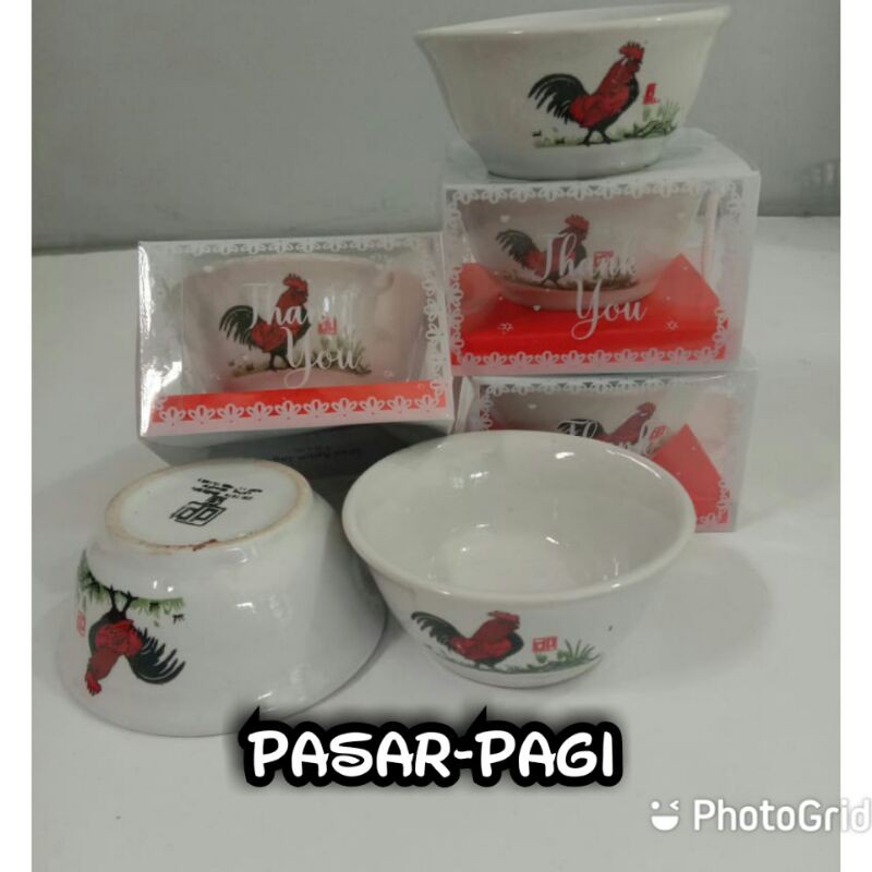 Souvenir Pernikahan 50 Pcs Mangkok Ayam Jago Kemasan Mika Motif free kartu ucapan