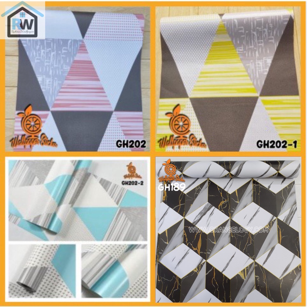 ￼Wallpaper Stiker Dinding Motif Piramid Segitiga/Kubus 3D/ 45CM X 9-10 M