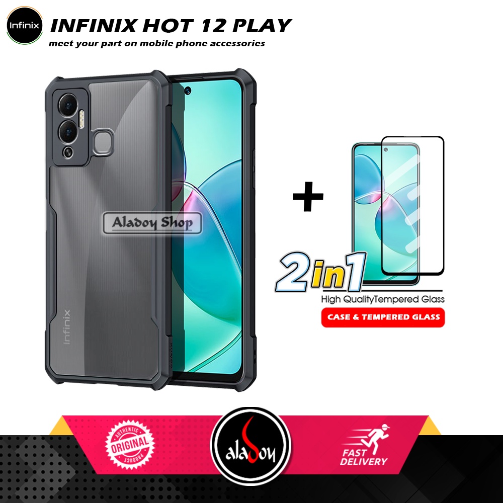 PAKET 2 IN 1 Case Infinix Hot 12 Play 2022 Armor Fusion Transparent Prmium Casing Free Tempered Glass